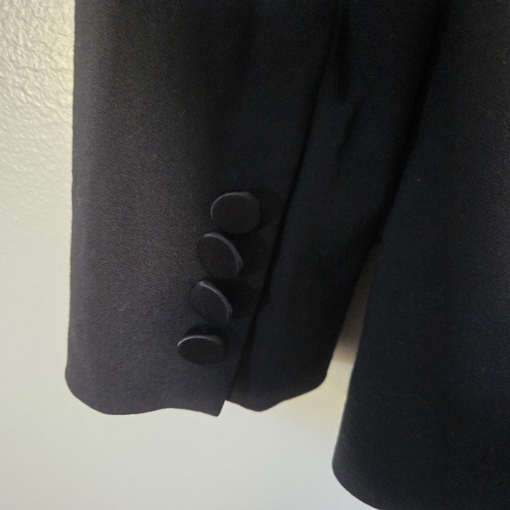 Lauren Ralph Lauren Womens Black Wool Satin Trim Preppy Tuxedo Blazer Jacket  6 - Picture 6 of 11